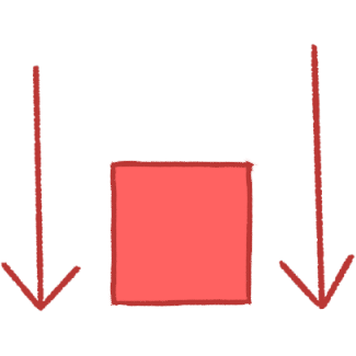 a featureless dark pink square with an arrow pointing downwards on either side of it.